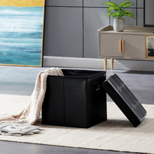 Lade das Bild in den Galerie-Viewer, Sitzwürfel mit Stauraum Fußbank Truhen Aufbewahrungsbox faltbar belastbar Kunstleder(Schwarz-leicht)