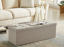 Lade das Bild in den Galerie-Viewer, Sitzbank mit Stauraum, Aufbewahrungsbox,faltbar,max.Belastbarkeit300kg,120 L,114x38x38cm,MDF-Platte und Leinenimitat.(Beige)