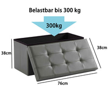 Lade das Bild in den Galerie-Viewer, Sitzbank,Fußhocker, Sitztruhe faltbar mit Stauraum belastbar bis 300kg 76 x 38 x 38 cm«, Aus MDF-Platte und Kunstleder. (Kunstleder-Grau)