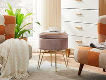 Lade das Bild in den Galerie-Viewer, Hocker samt rund, schminktisch hocker, Polsterhocker,Schminktischbänke, Sitzhocker mit stauraum (Abnehmbarer Deckel) Metall Bein D.37.5cm*H45cm