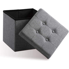 Lade das Bild in den Galerie-Viewer, Fußhocker, Fußbank Truhen Aufbewahrungsbox faltbar belastbar bis 300 kg, Leinen, 38 x 38 x 38 cm(Dunkelgrau)
