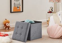 Lade das Bild in den Galerie-Viewer, Fußhocker, Fußbank Truhen Aufbewahrungsbox faltbar belastbar bis 300 kg, Leinen, 38 x 38 x 38 cm(Dunkelgrau)