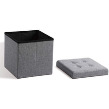 Lade das Bild in den Galerie-Viewer, Fußhocker, Fußbank Truhen Aufbewahrungsbox faltbar belastbar bis 300 kg, Leinen, 38 x 38 x 38 cm(Dunkelgrau)