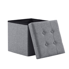 Lade das Bild in den Galerie-Viewer, Fußhocker, Fußbank Truhen Aufbewahrungsbox faltbar belastbar bis 300 kg, Leinen, 38 x 38 x 38 cm(Dunkelgrau)
