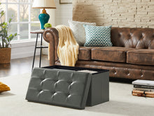 Lade das Bild in den Galerie-Viewer, Sitzbank,Fußhocker, Sitztruhe faltbar mit Stauraum belastbar bis 300kg 76 x 38 x 38 cm«, Aus MDF-Platte und Kunstleder. (Kunstleder-Grau)