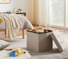 Lade das Bild in den Galerie-Viewer, Sitzhocker mit Stauraum, Fußhocker, Fußbank Truhen Aufbewahrungsbox faltbar belastbar bis 300 kg, Leinen, 38 x 38 x 38 cm