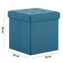 Lade das Bild in den Galerie-Viewer, Fußbank Truhen Aufbewahrungsbox faltbar belastbar bis 300 kg, Leinen, 38 x 38 x 38 cm(Blau)