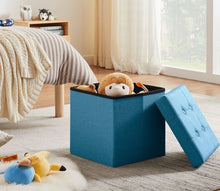 Lade das Bild in den Galerie-Viewer, Fußbank Truhen Aufbewahrungsbox faltbar belastbar bis 300 kg, Leinen, 38 x 38 x 38 cm(Blau)