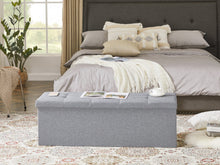 Lade das Bild in den Galerie-Viewer, Sitzbank mit Stauraum, Aufbewahrungsbox,faltbar,max.Belastbarkeit300kg,120 L,114x38x38cm,MDF-Platte und Leinenimitat.(Hellgrau)