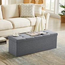 Lade das Bild in den Galerie-Viewer, Sitzbank mit Stauraum,Aufbewahrungsbox,faltbar,max.Belastbarkeit300kg,120 L,114x38x38cm,MDF-Platte und Leinenimitat.(Grau)