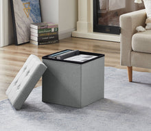 Lade das Bild in den Galerie-Viewer, Fußhocker, Fußbank Truhen Aufbewahrungsbox faltbar belastbar bis 300 kg, Leinen, 38 x 38 x 38 cm(Hellgrau)