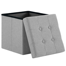 Lade das Bild in den Galerie-Viewer, Fußhocker, Fußbank Truhen Aufbewahrungsbox faltbar belastbar bis 300 kg, Leinen, 38 x 38 x 38 cm(Hellgrau)