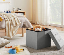 Lade das Bild in den Galerie-Viewer, Fußhocker, Fußbank Truhen Aufbewahrungsbox faltbar belastbar bis 300 kg, Leinen, 38 x 38 x 38 cm(Hellgrau)