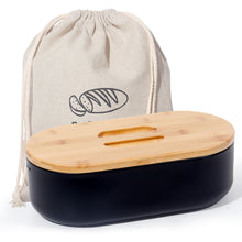 Lade das Bild in den Galerie-Viewer, Brotkasten mit Schneidebrett, Brotaufbewahrung mit Deckel, Brotbox aus Metall, Brotbeutel aus Leinen, Bread Box (Schwarz)
