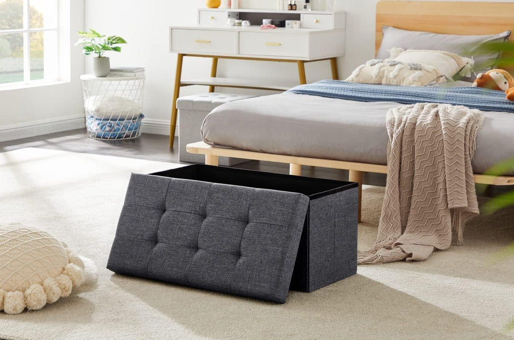 Sitzbank, Sitzhocker, Fußhocker, Sitztruhe faltbar 76 x 38 x 38 cm(Leinen）