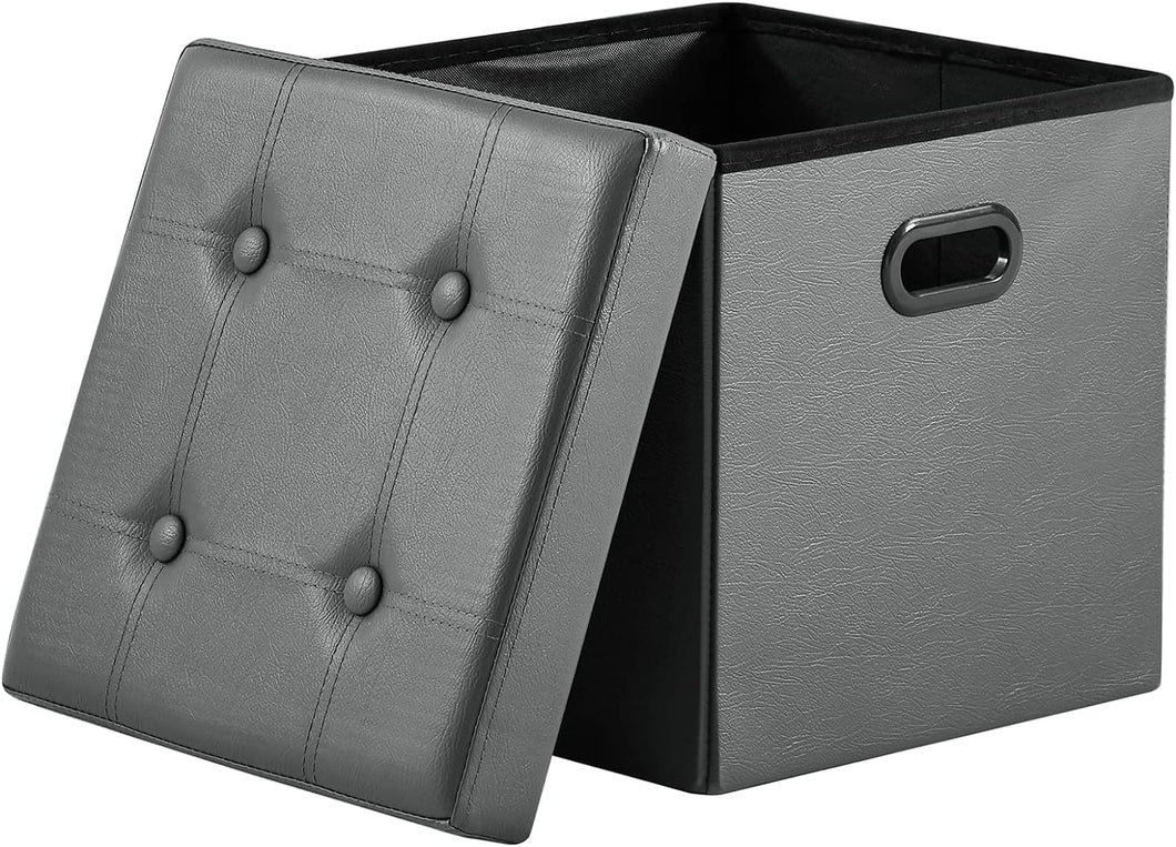 Sitzhocker ,Stauraum Fußhocker, Aufbewahrungsbox faltbar belastbar bis 300 kg, 38 x 38 x 38 cm,Aus MDF-Platte und Kunstleder.