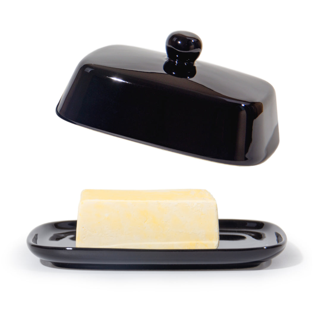 Butterdose - Hochwertige Butterglocke aus Keramik - Butter Dish für alle gängigen Butter (250g) - Butterschale Porzellan (Schwarz)