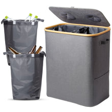 Lade das Bild in den Galerie-Viewer, 140L Pfandflaschen Sammelbehälter mit Deckel &amp; XXL Tragetaschen, Flaschensammler für Leergut &amp; Altglas, 2 Fächer Organizer mit Lochdesign, Recycling Behälter für Küche &amp; Abstellraum
