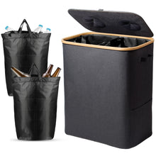 Lade das Bild in den Galerie-Viewer, 140L Pfandflaschen Sammelbehälter mit Deckel &amp; XXL Tragetaschen, Flaschensammler für Leergut &amp; Altglas, 2 Fächer Organizer mit Lochdesign, Recycling Behälter für Küche &amp; Abstellraum
