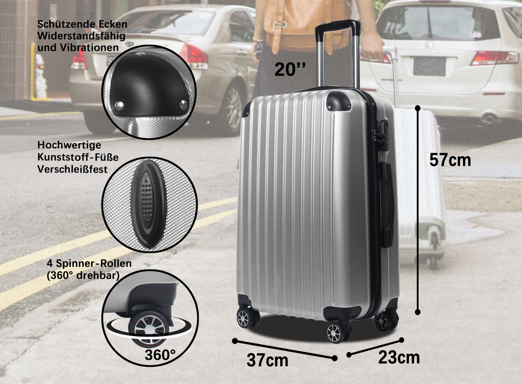 Handgepäck Koffer Reisekoffer mit Rollen Trolley Handgepäck Trolley Rollkoffer Sicherheit Zahlenschloß Airline-kompatibel Handgepäck 4 Rollen(Silber)