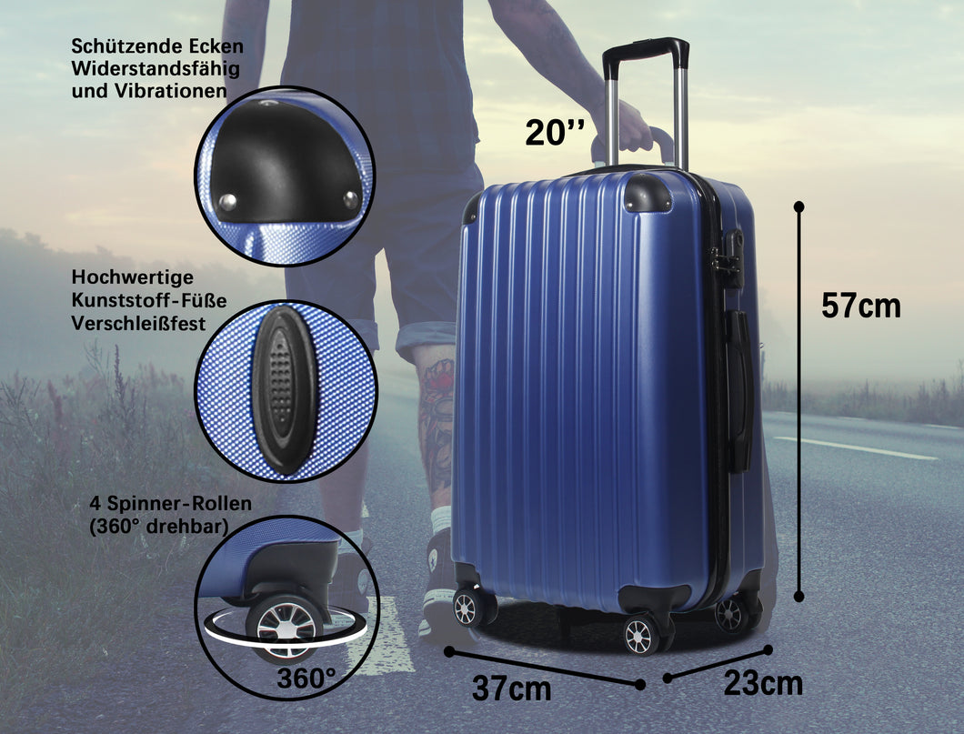 Handgepäck Koffer Reisekoffer mit Rollen Trolley Handgepäck Trolley Rollkoffer Sicherheit Zahlenschloß Airline-kompatibel Handgepäck 4 Rollen(Dunkelblau)