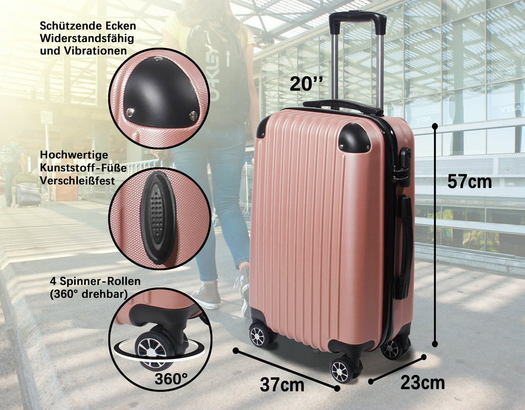 Handgepäck Koffer Reisekoffer mit Rollen Trolley Handgepäck Trolley Rollkoffer Sicherheit Zahlenschloß Airline-kompatibel Handgepäck 4 Rollen(Roségold)