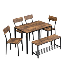 Lade das Bild in den Galerie-Viewer, Esstisch Stuhl und Bank Set 6 Holz Stahlrahmen Industrie Stil Küche Esstisch Set
