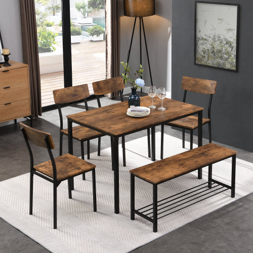 Esstisch Stuhl und Bank Set 6 Holz Stahlrahmen Industrie Stil Küche Esstisch Set