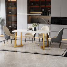 Lade das Bild in den Galerie-Viewer, Esstisch，(1-St), Gestell aus Metall, Rechteckiger Esstisch aus Moderner Marmor Küchentisch mit Metallbeinen für Esszimmer Wohnzimmer, Weiß, Golden/Weiß
