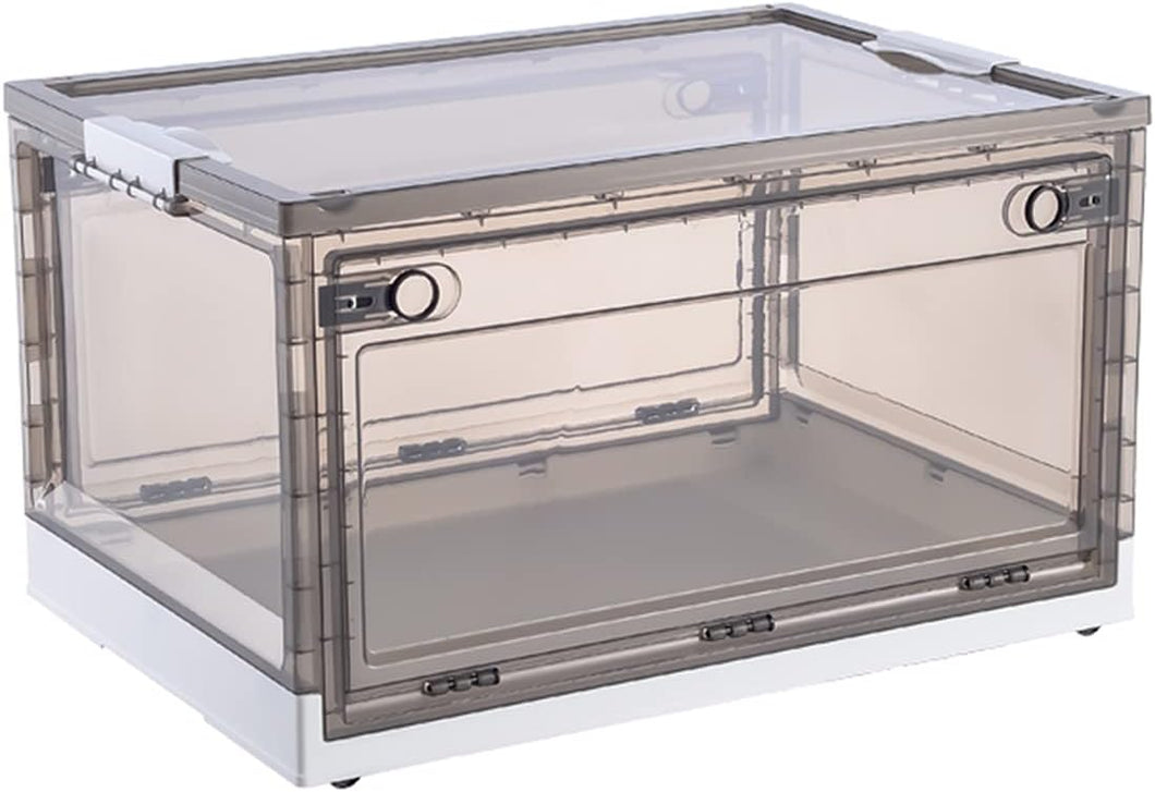 Faltbare Kunststoff-Aufbewahrungsbox Transparent mit Deckel & Rädern,60L(34,5x42x61cm)*1stk,Organizer zum Aufbewahren von Büchern, Kleidung, Spielzeug, Bettzeug oder als Schuhkarton(Weiß)