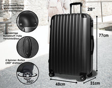 Lade das Bild in den Galerie-Viewer, Handgepäck Koffer Reisekoffer mit Rollen Trolley Handgepäck Trolley Rollkoffer Sicherheit Zahlenschloß Airline-kompatibel Handgepäck 4 Rollen(Schwarz)
