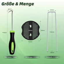 Lade das Bild in den Galerie-Viewer, Erdanker Bodenanker, 50 Stück 150x25mm Ø3mm, Mit Pufferscheiben, Anti Rost Verzinkter Stahl - Für Unkrautvlies, Garten, Gartenvlies &amp; Zaun (50)

