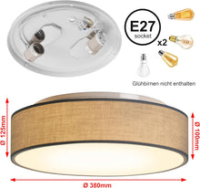Lade das Bild in den Galerie-Viewer, Deckenlampe Deckenleuchte mit Stoff-Lampenschirm Wohnzimmerlampe Schlafzimmer Kinderzimmer Flur Lampe (Taupe,Ø38x12,5cm)
