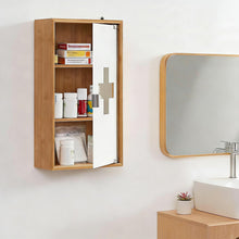 Lade das Bild in den Galerie-Viewer, Medikamentenschrank &amp; Medizinschrank aus Bambus, hängeschrank, Hausapotheke, Erste Hilfe Schrank, Glastür mit Magnetverschluss，Arzneischrank 3 Fächer，12T x 27B x 48H cm
