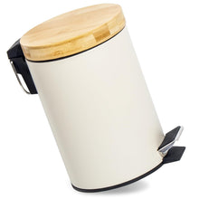 Lade das Bild in den Galerie-Viewer, 5L Mülleimer Bad mit Holzdeckel, Kosmetikeimer mit Absenkautomatik (Soft Close), Badezimmer eimer, Abfalleimer Bad
