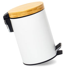 Lade das Bild in den Galerie-Viewer, 5L Mülleimer Bad mit Holzdeckel, Kosmetikeimer mit Absenkautomatik (Soft Close), Badezimmer eimer, Abfalleimer Bad
