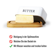 Lade das Bild in den Galerie-Viewer, Butterdose,Butterglocke für 250g Butter,Butterdose aus beschichteter Metallplatte oder Boraxglas mit edlem nachhaltigem Naturholzdeckel( Weiss)
