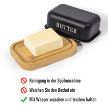 Lade das Bild in den Galerie-Viewer, Butterdose,Butterglocke für 250g Butter,Butterdose aus beschichteter Metallplatte oder Boraxglas mit edlem nachhaltigem Naturholzdeckel( Schwarz)
