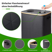 Lade das Bild in den Galerie-Viewer, 140L Pfandflaschen Sammelbehälter mit Deckel &amp; XXL Tragetaschen, Flaschensammler für Leergut &amp; Altglas, 2 Fächer Organizer mit Lochdesign, Recycling Behälter für Küche &amp; Abstellraum (Dunkelgrau)
