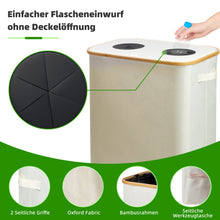Lade das Bild in den Galerie-Viewer, 140L Pfandflaschen Sammelbehälter mit Deckel &amp; XXL Tragetaschen, Flaschensammler für Leergut &amp; Altglas, 2 Fächer Organizer mit Lochdesign, Recycling Behälter für Küche &amp; Abstellraum (Beige)
