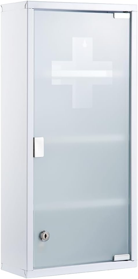 Medizinschrank Abschließbar Hängend, Erste Hilfe Schrank, Arzneischrank aus Edelstahl Gross, Medikamentenschrank 57 x 27 x 12 cm((Weiß - 4Schichten))