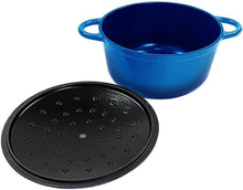 Lade das Bild in den Galerie-Viewer, Emaillierte Gusseisen Topf Brot Backen Ø 24 cm/22cm, Gusseisen-Bräter mit Deckel, Rund, Robuster gusseiserner Brottopf zum backen, blau, Für alle Herdarten und Induktion geeignet
