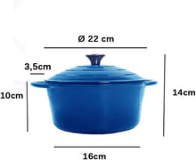 Lade das Bild in den Galerie-Viewer, Emaillierte Gusseisen Topf Brot Backen Ø 24 cm/22cm, Gusseisen-Bräter mit Deckel, Rund, Robuster gusseiserner Brottopf zum backen, blau, Für alle Herdarten und Induktion geeignet
