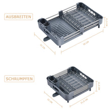 Lade das Bild in den Galerie-Viewer, Abtropfgestell, Erweiterbar Geschirrabtropfgestell, Edelstahl Abtropfgestell Geschirr mit Utensilienhalter Becherhalter für Küchentheke Spüle Organizer(Schwarz)
