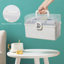 Lade das Bild in den Galerie-Viewer, Aufbewahrungsbox Medikamenten Aufbewahrung Medizinbox Apothekenbox HausapothekeBox Groß, Tragbar, Kindersicherung, 3 Treppenabteile(Open Weiß-39cm)
