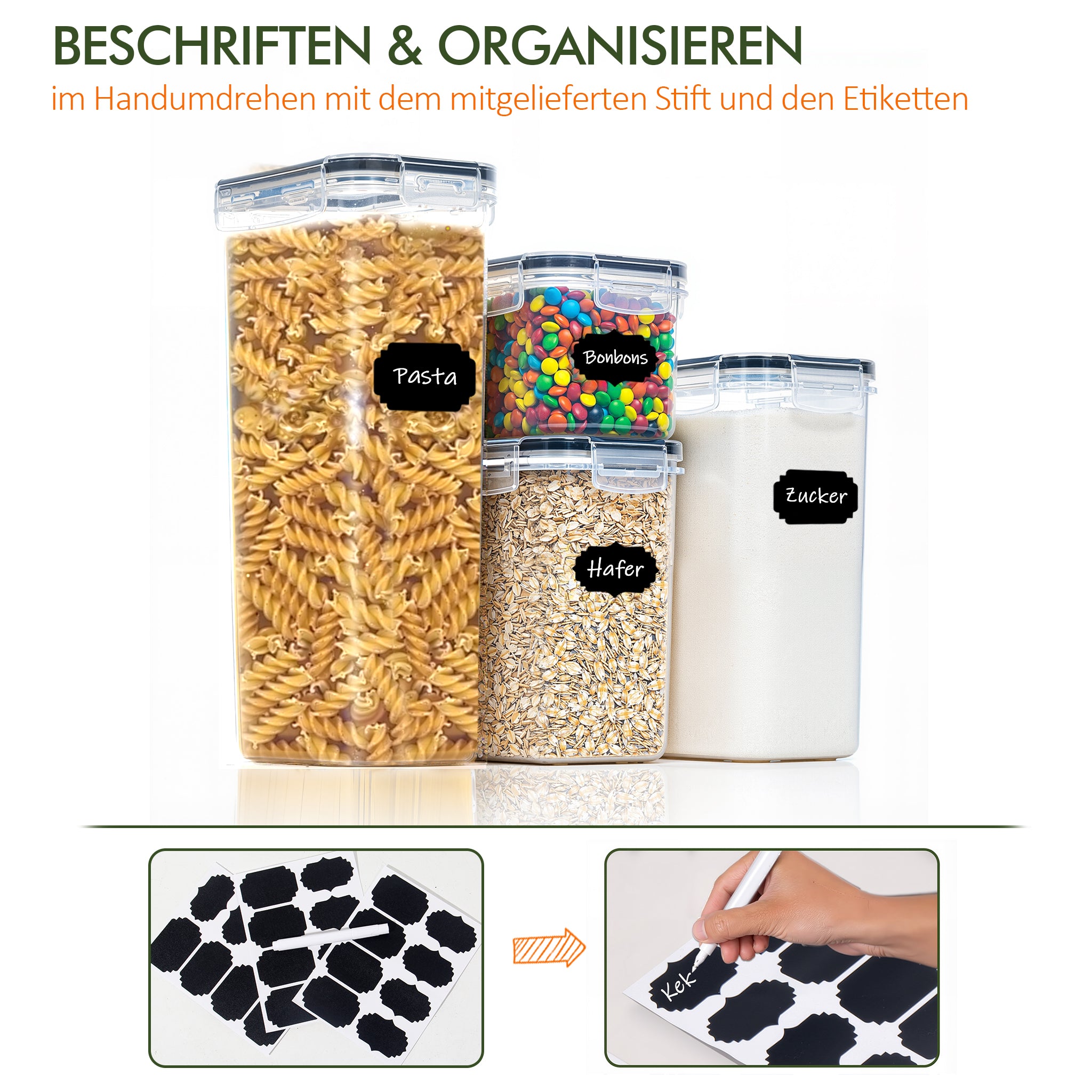 aufbewahrung cornflakes Vorratsdosen Mit Deckel Luftdicht (4 Größen), 24er Set Organizer Box, – Zedelmaier Shop