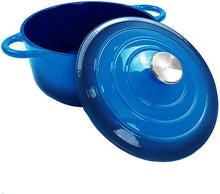 Lade das Bild in den Galerie-Viewer, Emaillierte Gusseisen Topf Brot Backen Ø 24 cm/22cm, Gusseisen-Bräter mit Deckel, Rund, Robuster gusseiserner Brottopf zum backen, blau, Für alle Herdarten und Induktion geeignet
