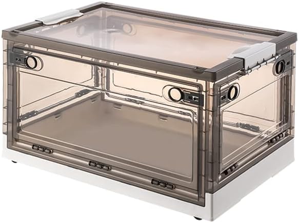 Faltbare Kunststoff Transparent Aufbewahrungsbox mit Deckel mit Rädern 45L(36x52x30cm)*1stk Fünf Öffnungen, Organizer zum Aufbewahren von Büchern, Kleidung, Spielzeug, Bettzeug(Weiß-5)