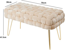 Lade das Bild in den Galerie-Viewer, Moderner Velvet SitzBank, Quadratisch Ottoman-Fußhockermit  Metallbeinen, Gepolsterte Sitzhocker
