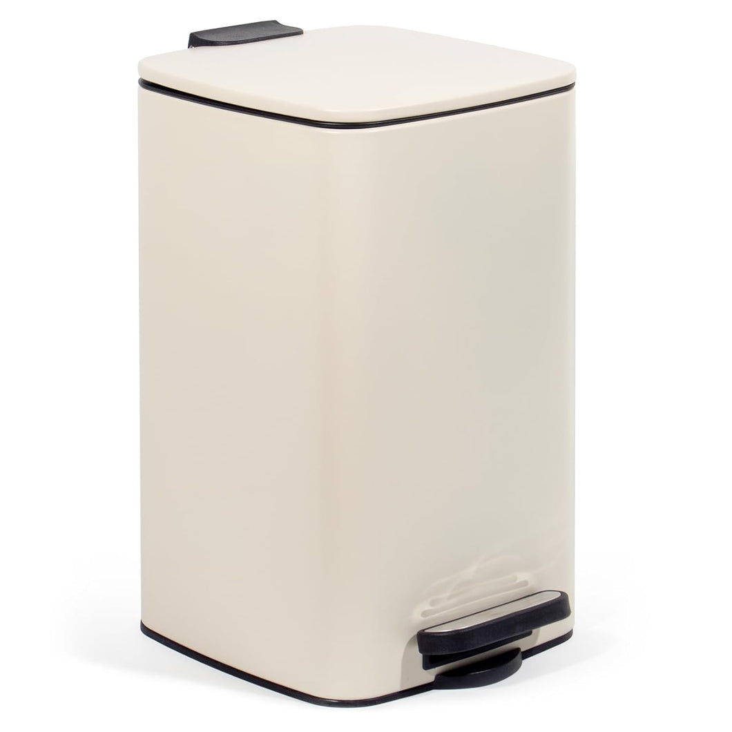 Kosmetikeimer 8L, Mülleimer bad, Badmülleimer mit Deckel, (Soft Close) Tretmülleimer aus Metall für Badezimmer, WC, Schlafzimmer (Beige, 24 x 19,5 x 33 cm)
